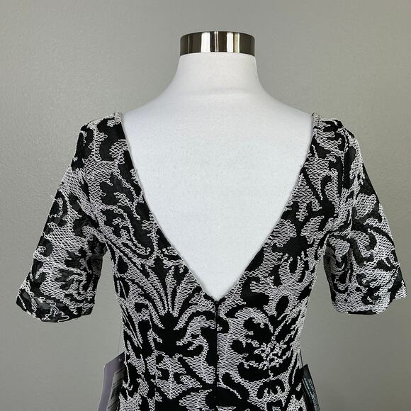 JS Collections Embroidered Lace Column Evening Gown Black and White Size 4 Dress - Picture 8 of 14